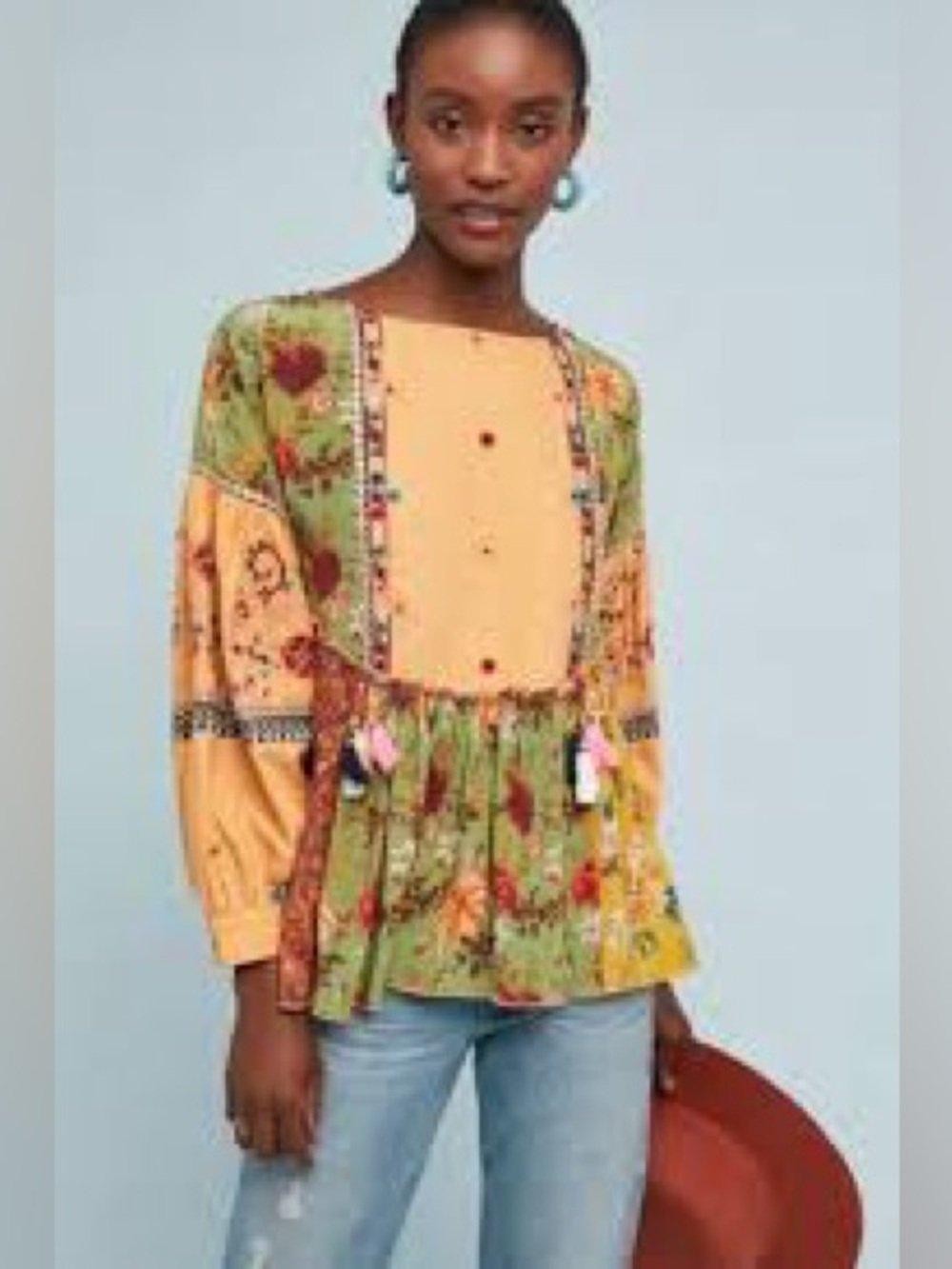 Anthropologie x Let Me Be Kelly Patchwork Silk Blend Blouse Like New Medium